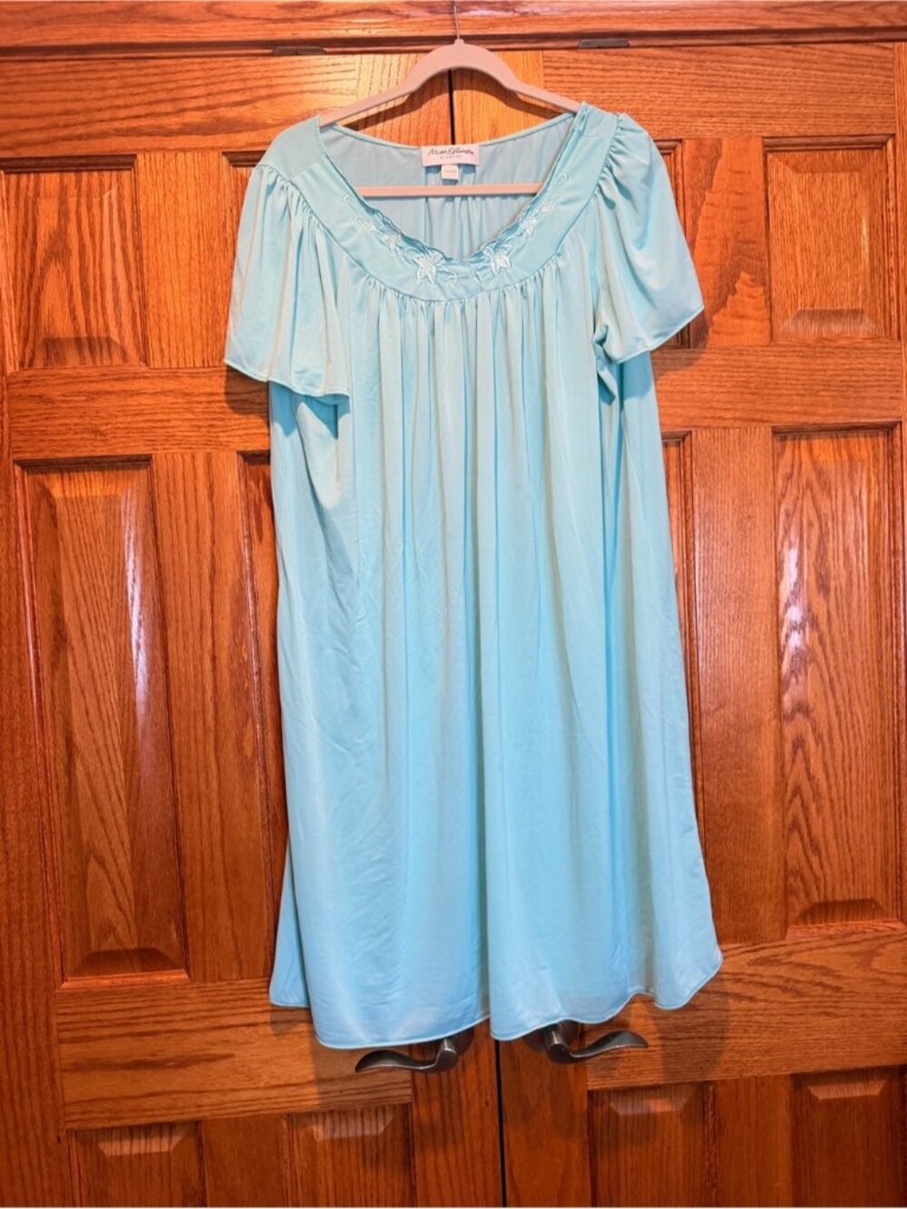 Miss Elaine Light Aqua Blue Nightgown with Embroidered Trim
